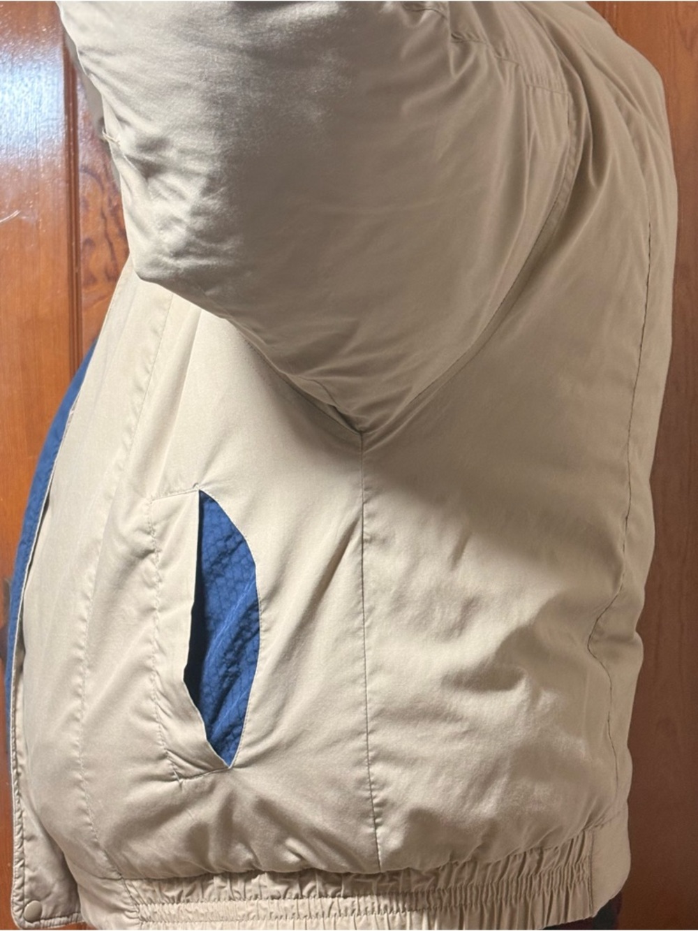 Men's Two-Tone Bomber Jacket in Beige with Navy Trim - Picture 2 of 16